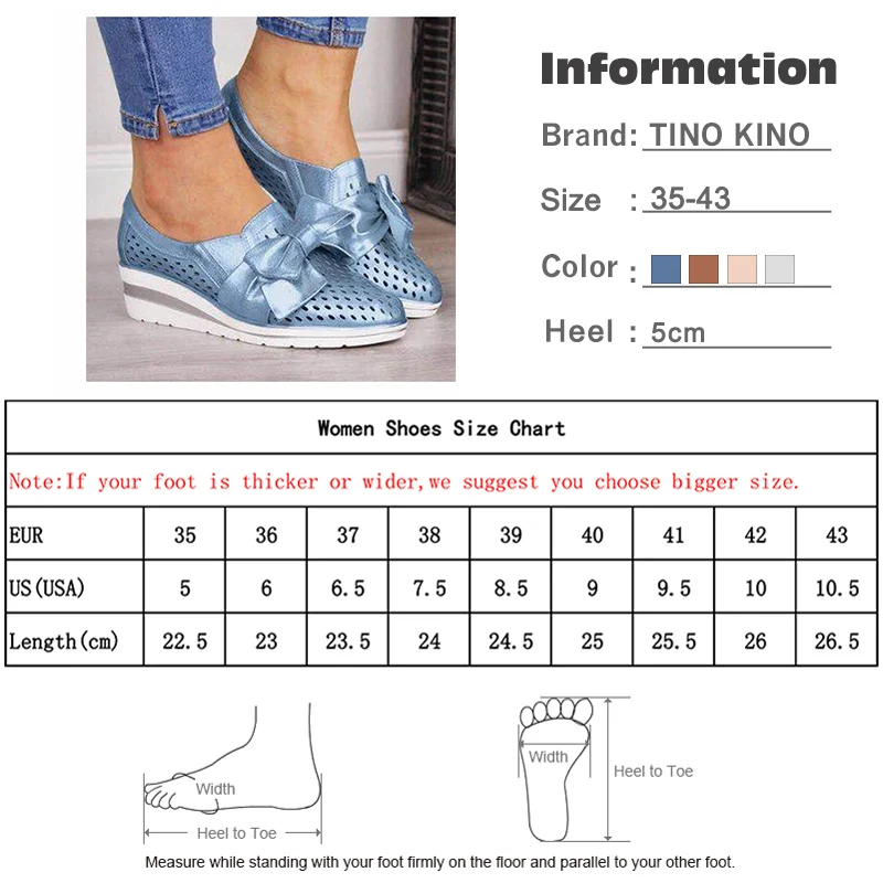 Autumn Women Wedge Hollow Out Pumps Leather Bowtie Mid Heels Platform Ladies Shoes Slip On Casual Comfort Female Moccasins