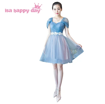 

short summer cheap modest spagetti straps blue party prom dresses ball gown for girls under 50 dress for occasion guest H4146
