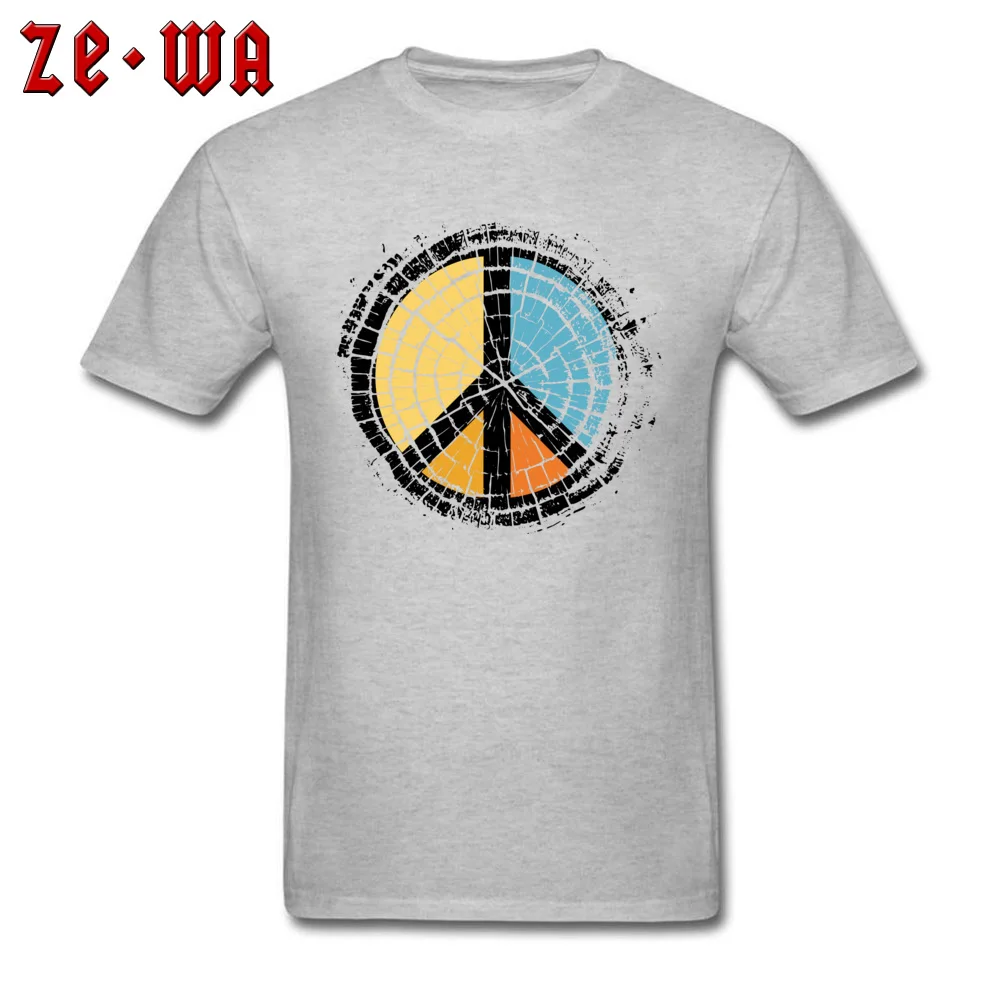 Colored wooden peace symbol Tops Shirt Summer Autumn Crew Neck 100% Cotton Male Top T-shirts Hip hop Clothing Shirt 2018 Fashion Colored wooden peace symbol grey