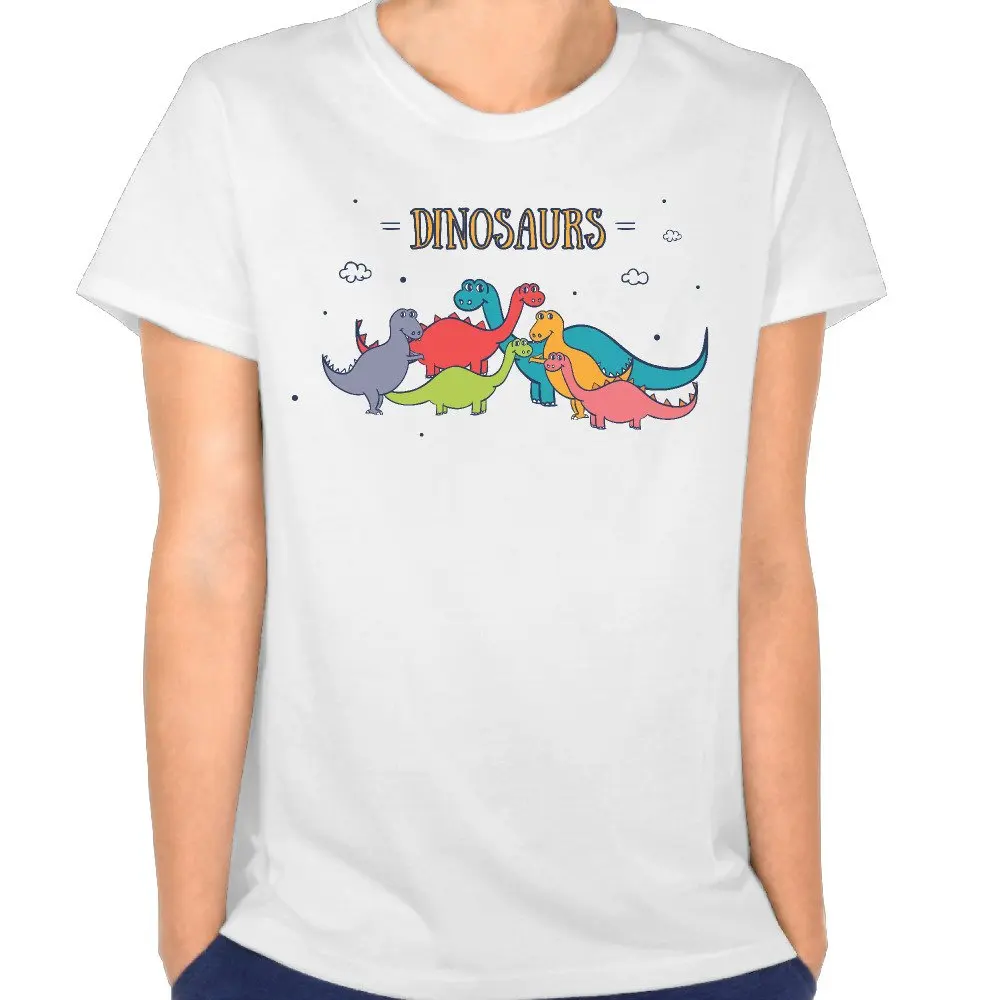 Gildan Women Coloful Dinosaurs short sleeve T Shirt Whitein TShirts