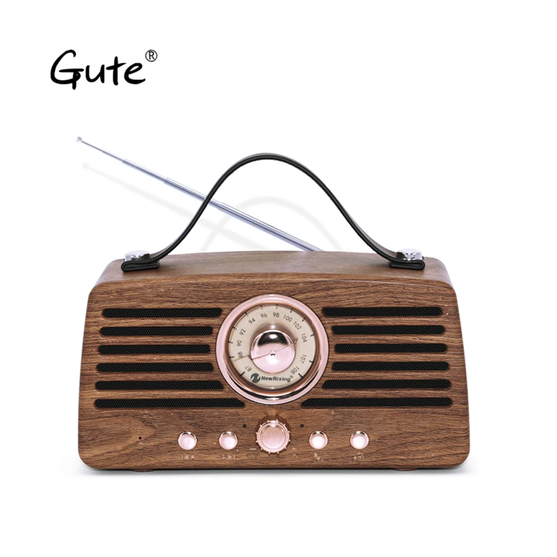 

Gute Retro art wood Bluetooth Speaker portable handle belt am fm radio antenna wooden dab radio radyo aged Elderly caixa de som
