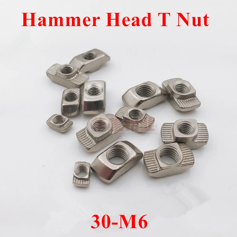 100pcs M6 T Hammer Nut 30 m6 Fasten Sliding Nut Nickel Plated Carbon