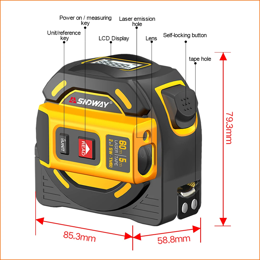 SNDWAY Laser Distance Meter Rangefinder Range Finder Hunting 40M 60M Laser Tape Measure Digital Retractable 5M Distance Meter SNDWAY Laser Distance Meter Rangefinder Range Finder Hunting 40M 60M Laser Tape Measure Digital Retractable 5M Distance Meter