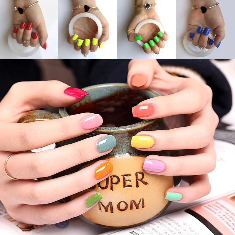 

Wholesale26 Colors Optional Candy False Nails Press On Nails Short Nail Art Decoration Tips Salon Products