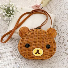 2016 Fresh Style Cute Bear Box Straw Beach Bag Women Designer Handbag PU Woven Rattan Bag Handbag Knitted Beach Bags L246
