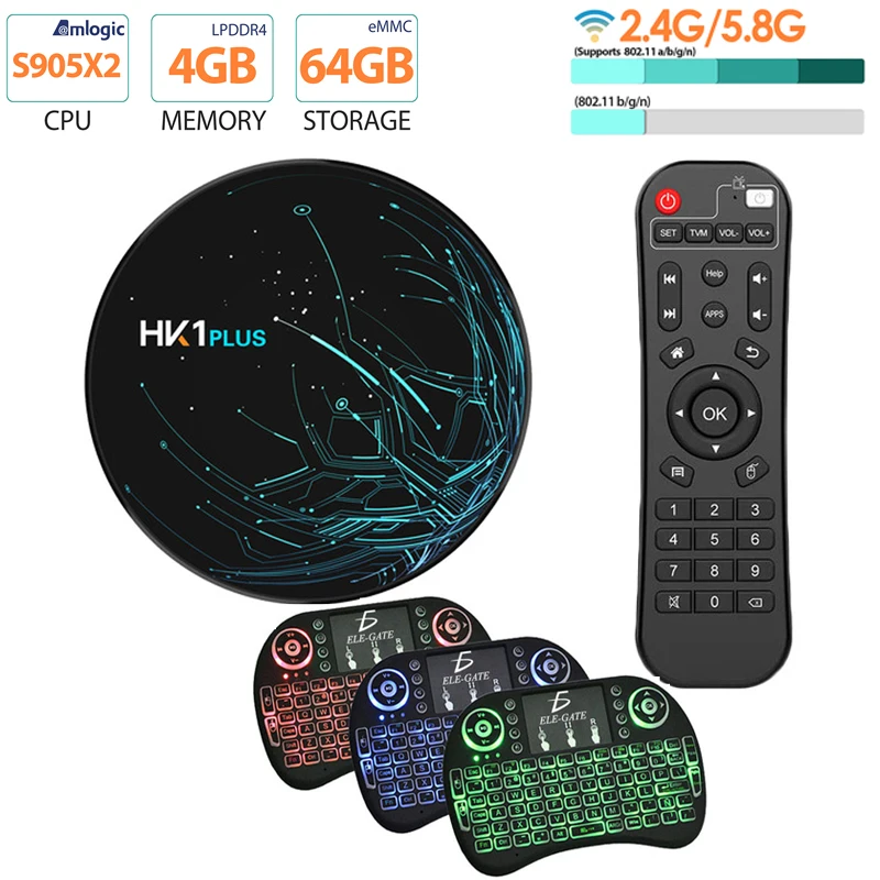 HK1 плюс Android 9 0 Smart tv BOX 4G 64G Amlogic S905X2 четырехъядерный Wifi BT4.0 H.265 4K Netflix Youtube Google Play