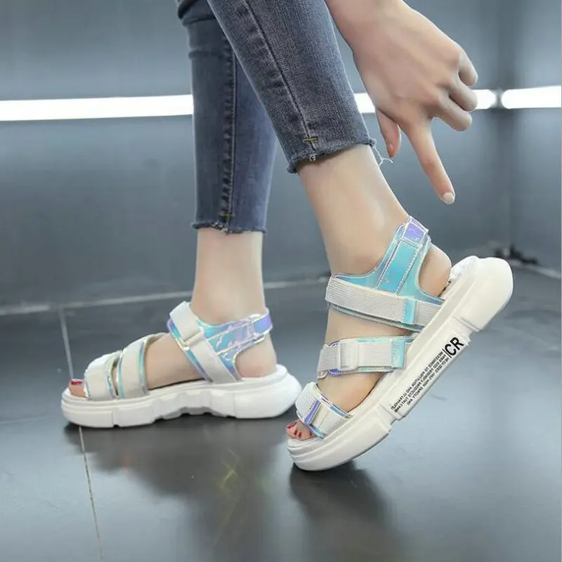 Woman Sandals 2019 Summer Fashion Color matching velcro open toe shoes Women Breathable Comfortable Thick bottom Sandals BB-68