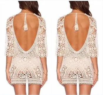 

Women Summer Bathing Suit Lace Crochet Cover Up Swimwear Sexy Beach Blouse Hollow Out New Hot Blusas