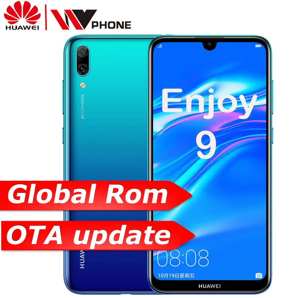 

global rom Huawei Enjoy 9 Y7 2019 6.26 inch 1520*720P mobile phone Snapdragon 450 Octa core Dual Rear AI Camera 4000 mAh