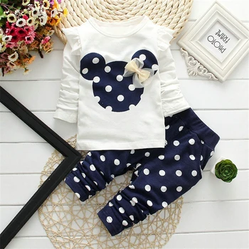 

2019 Autumn Baby Girls 2PCS Clothing Sets Cotton Cartoon Mouse Long Sleeve Bebes Suit Newborn Kids Baby Girl Clothes