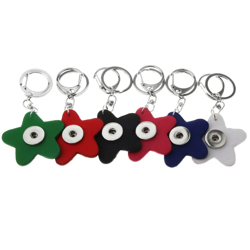 12pcs/lot Mix Colors Snap Button Key Chain PU Leather Star Shape Snap