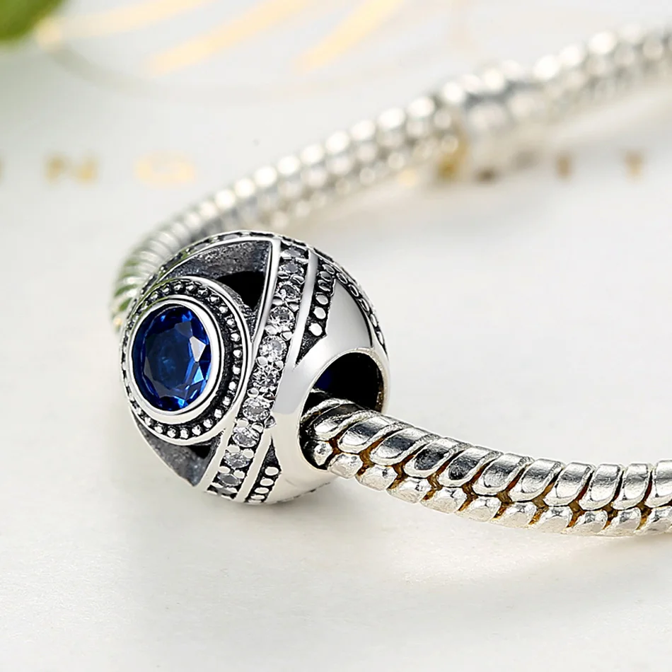 ELESHE 2019 New Original 925 Sterling Silver Beads Blue Lucky Eye Crystal Beads Charm Fit Bracelets DIY Jewelry Accessories
