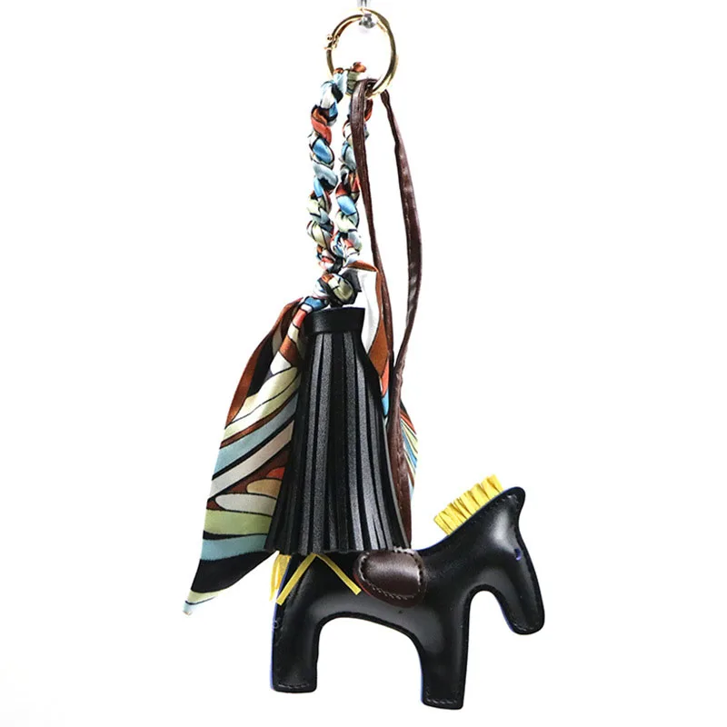 Модный Шелковый кожаный кулон кисточка брелок PU лошадь Брелки женская сумка на ручке талисманы ключница аксессуар Porte Clef - Цвет: A3