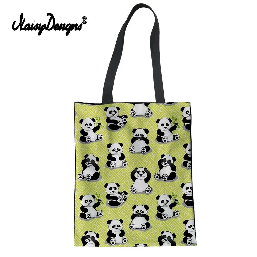 

NOISYDESIGNS Kawaii Tote Bag Women Rreusable Bag Grocery Cute Panda Canvas Shopping Pack College Students Totes Dropshipping