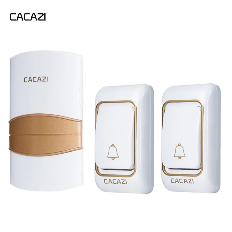 

CACAZI Wireless Doorbell Waterproof 2 Battery Button 1 Receiver LED Light Home Cordless DoorBell 36 Chimes 4 Volume
