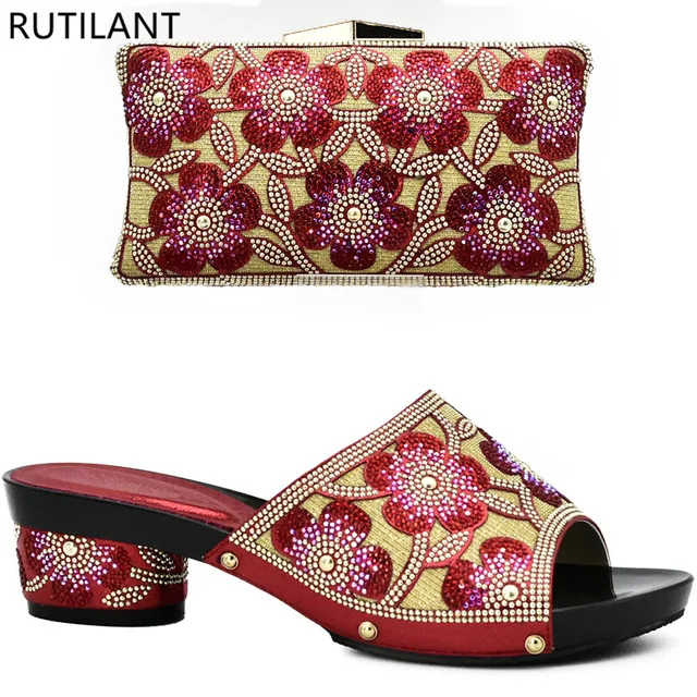 

Nigerian Party Shoes and Bag Sets Decorated with Rhinestone African Wedding Shoes and Bag Set Matching Italian Shoe and Bag Set