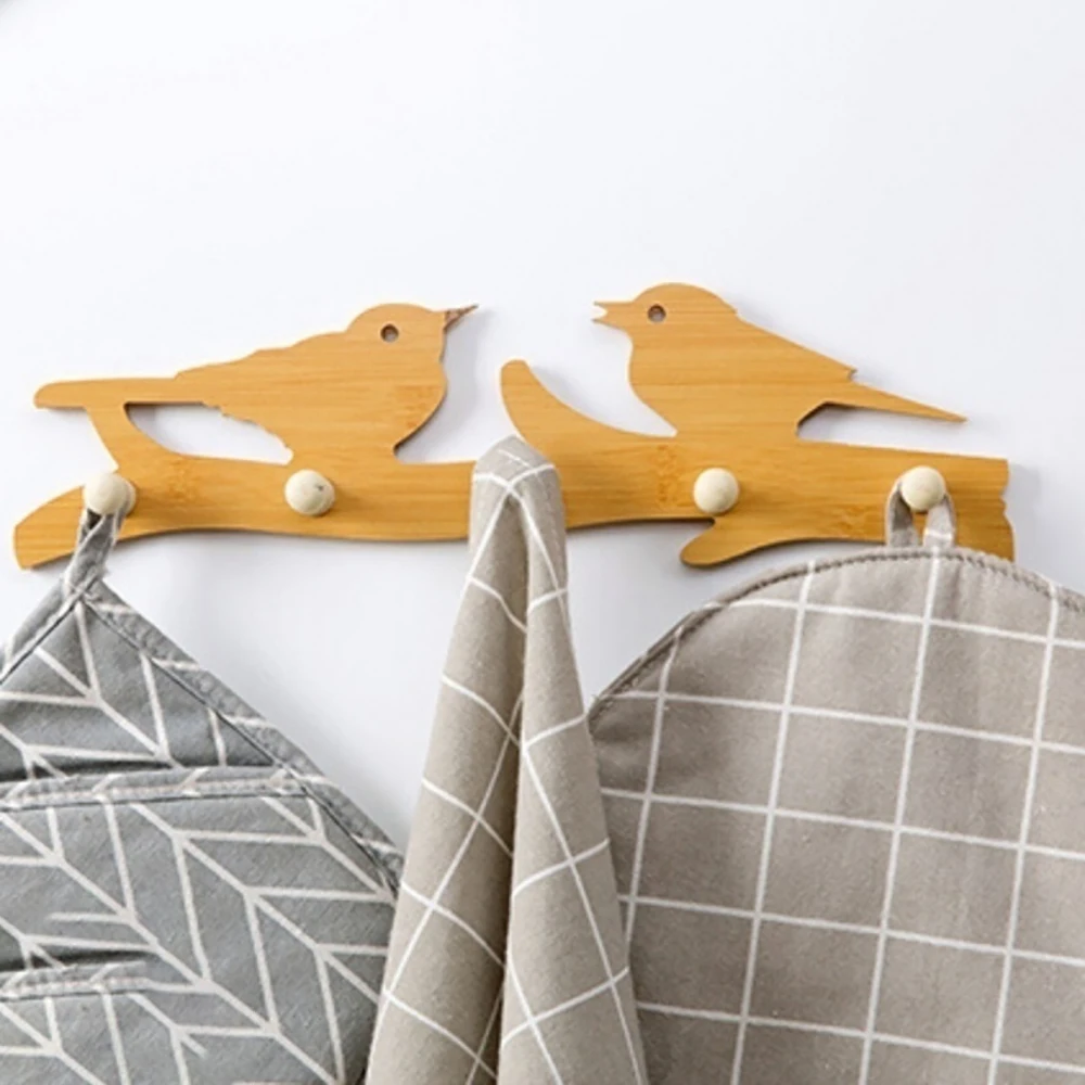 Wooden Self adhesive Wall Mounted Hooks Hanger Key Holder Rack Organizerin Hooks & Rails from