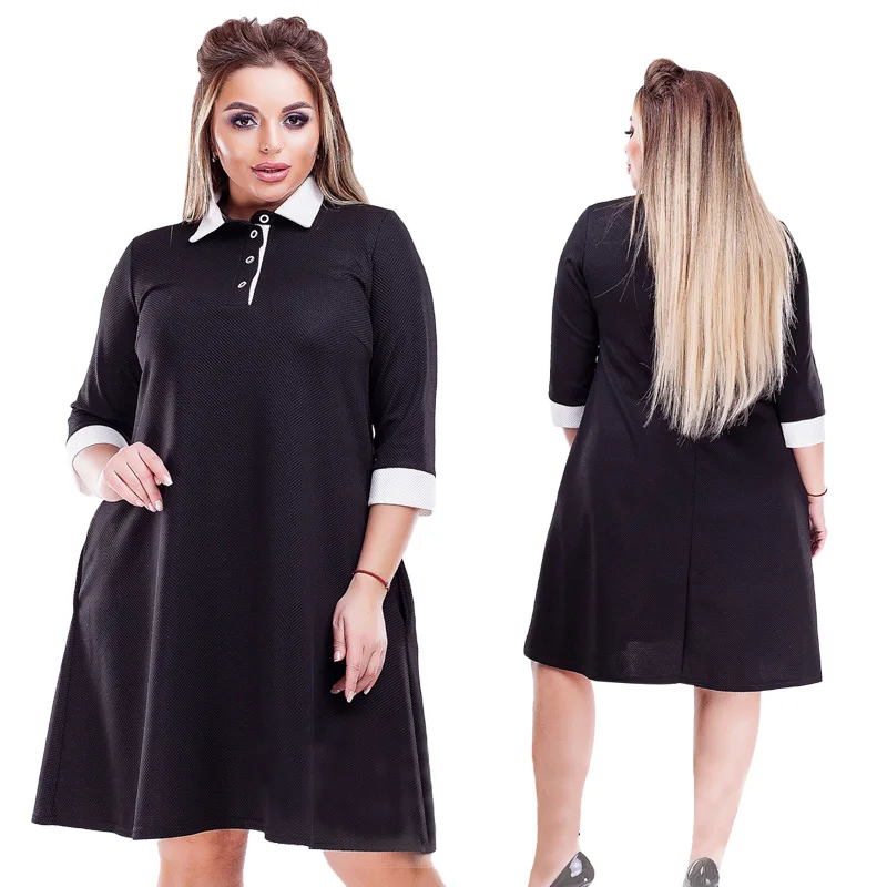 

2019 Fashion Brand Women Dress Three Quarter Plus Size Dress 6XL Oversized Vestidos Black Summer Female Dresses Big Size Party