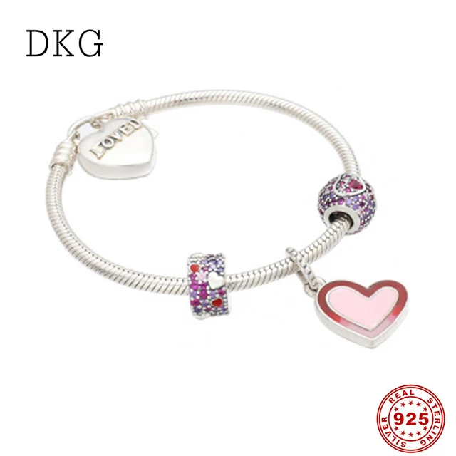 

Valentine's Day Series 925 Sterling Silver Shape of My Heart Bangle Gift Set Fit for Women Charm Bracelet DIY Jewelry Making