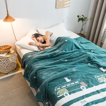 

LREA Green coral fleece blanket cotton bus winter decorations for home bedding children bed cover bedspread blanket gift