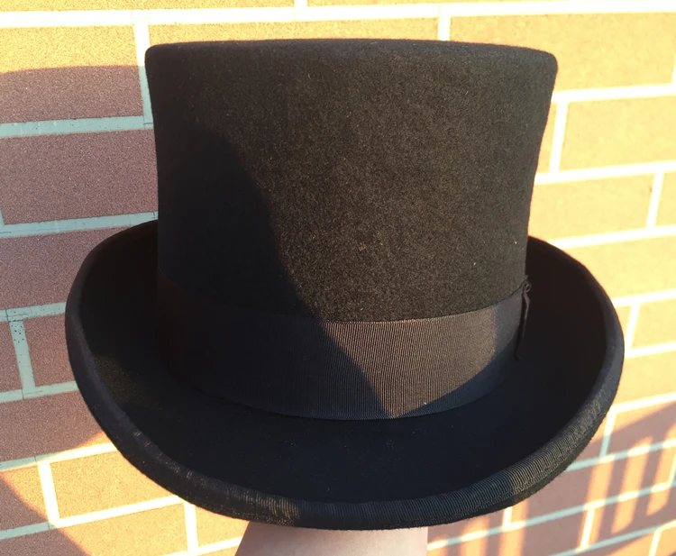 Black Wool Felt Low Short Top Hat 