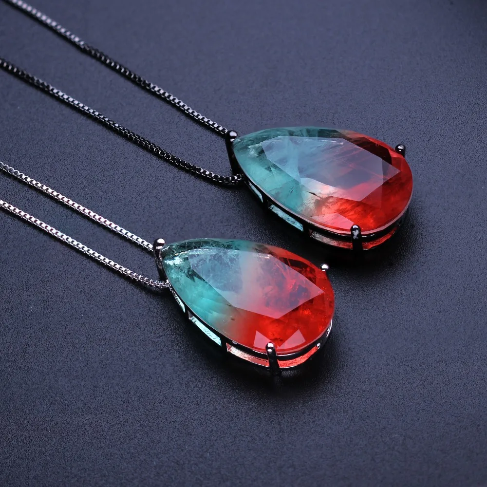 

Long chain pendant necklace natural stone with crystal water drop shape pendant meaning party jewelry for women gift NFX0041201