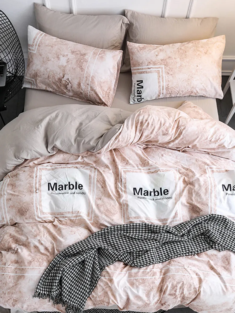 

3/4 Pcs Bedclothes Set Letters Pattern Home Comfy Duvet Cover Set