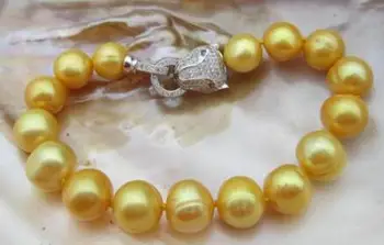

free shipping >noble jewelry Huge 9-10mm natural Freshwater gold pearl bracelet 7.5-8inch
