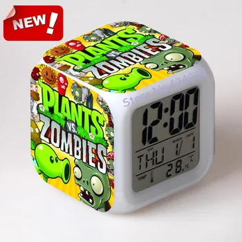 

Plants VS Zombies Alarm Clock Led Light 7 Color Change Cool Gadgets Saat Square Table Projection Clock Plastic Digital