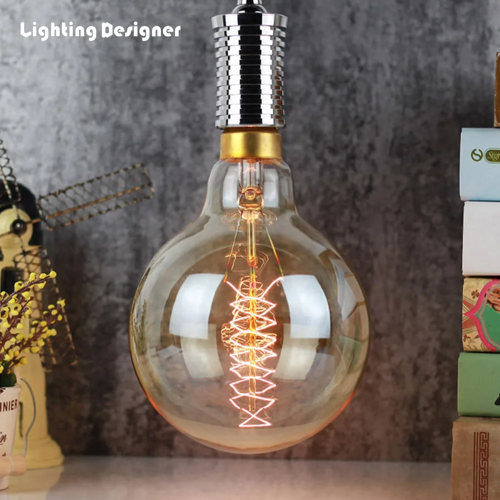 

G150 Big size Edison bulb quad loop 220V 40W E27 base pendant light bulb chandelier edison light bulb amber lamp bulb carbon