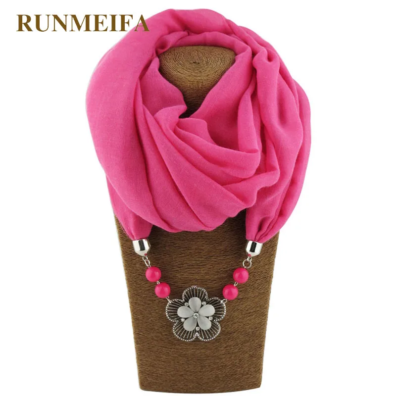 

RUNMEIFA Iron Alloy Necklace Jewel Tassel Solid Color Shawl Scarf Free Shipping Female Neck Pendant Chiffon Print Scarf Pendant