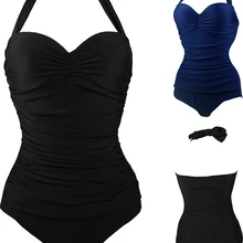 Tony Женщины Холтер Монокини Одна Деталь мягкий Ruched купальник пляжная одежда плюс размер M~ 4XL