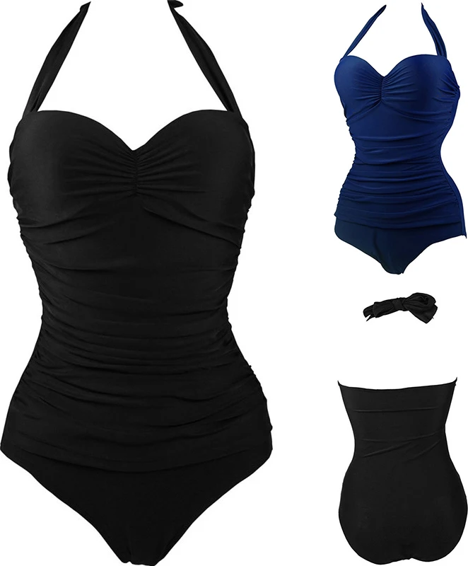 Tony Женщины Холтер Монокини Одна Деталь мягкий Ruched купальник пляжная одежда плюс