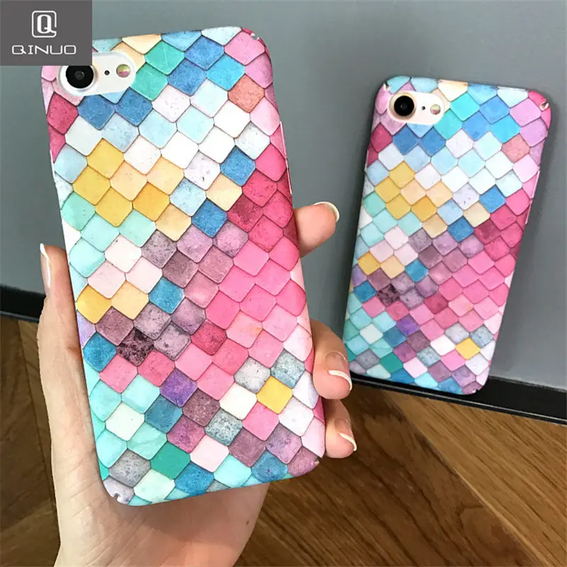 

QINUO Fish scale Phone Case For iPhone X 8 7 6 Plus Summer Pineapple Colorful Geometry Hard PC Back Cover Case For iPhone 6 6s 7