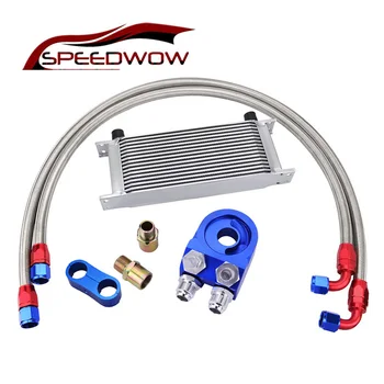 

SPEEDWOW 16Row AN10 Engine Transmission Oil Cooler Kit+Oil Adapter Filter+Oil Swivel Fuel Hose line+AN10 Seprator Divider Clamp