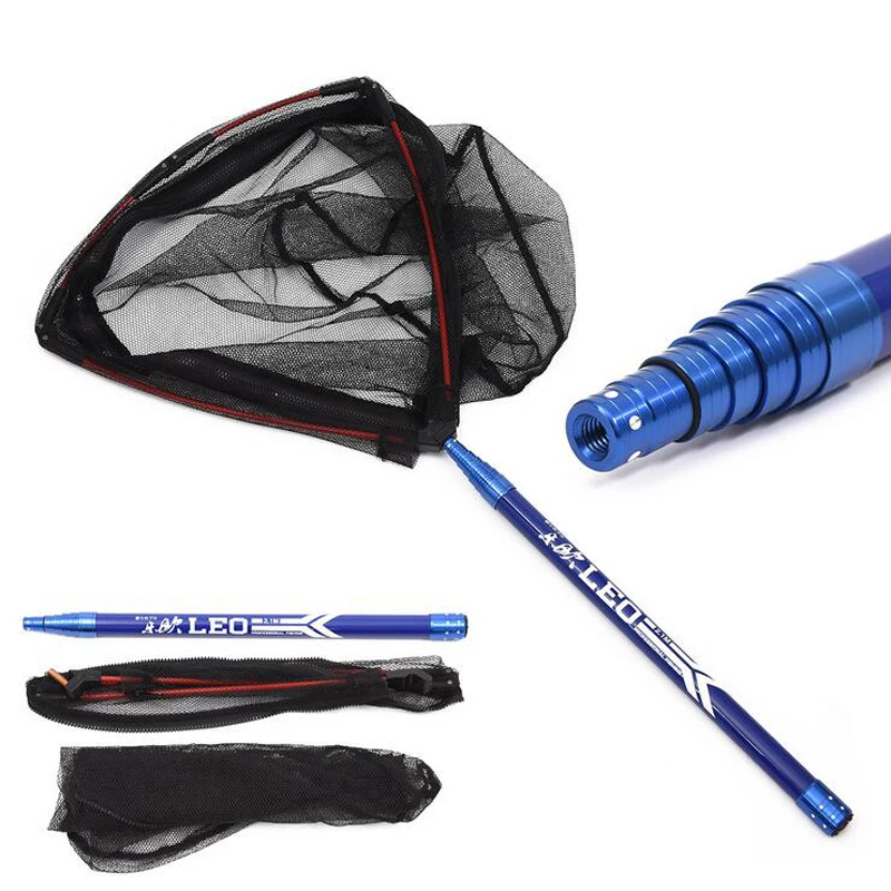 210CM Length Large size Aluminium alloy Folding Carp scoop net dip net Fishing Net Fishing Landing Net Fishing accessories nautical fishing net wood grain tower bath rug