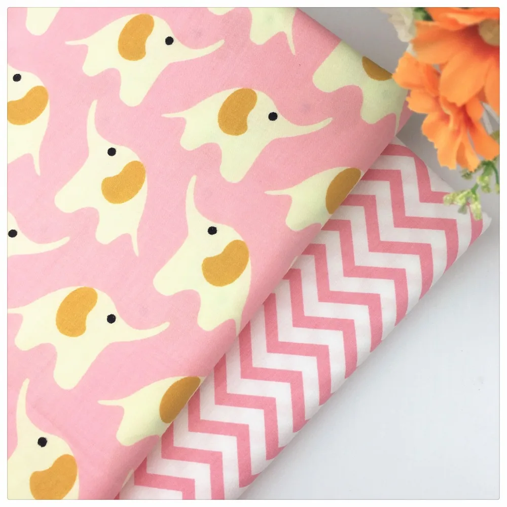 

Cotton Fabric Printed Patchwork For Sewing Quilt Scrapbooking Tissue Pattern Needlework Material Curtain Cloth Pink Elephant Set
