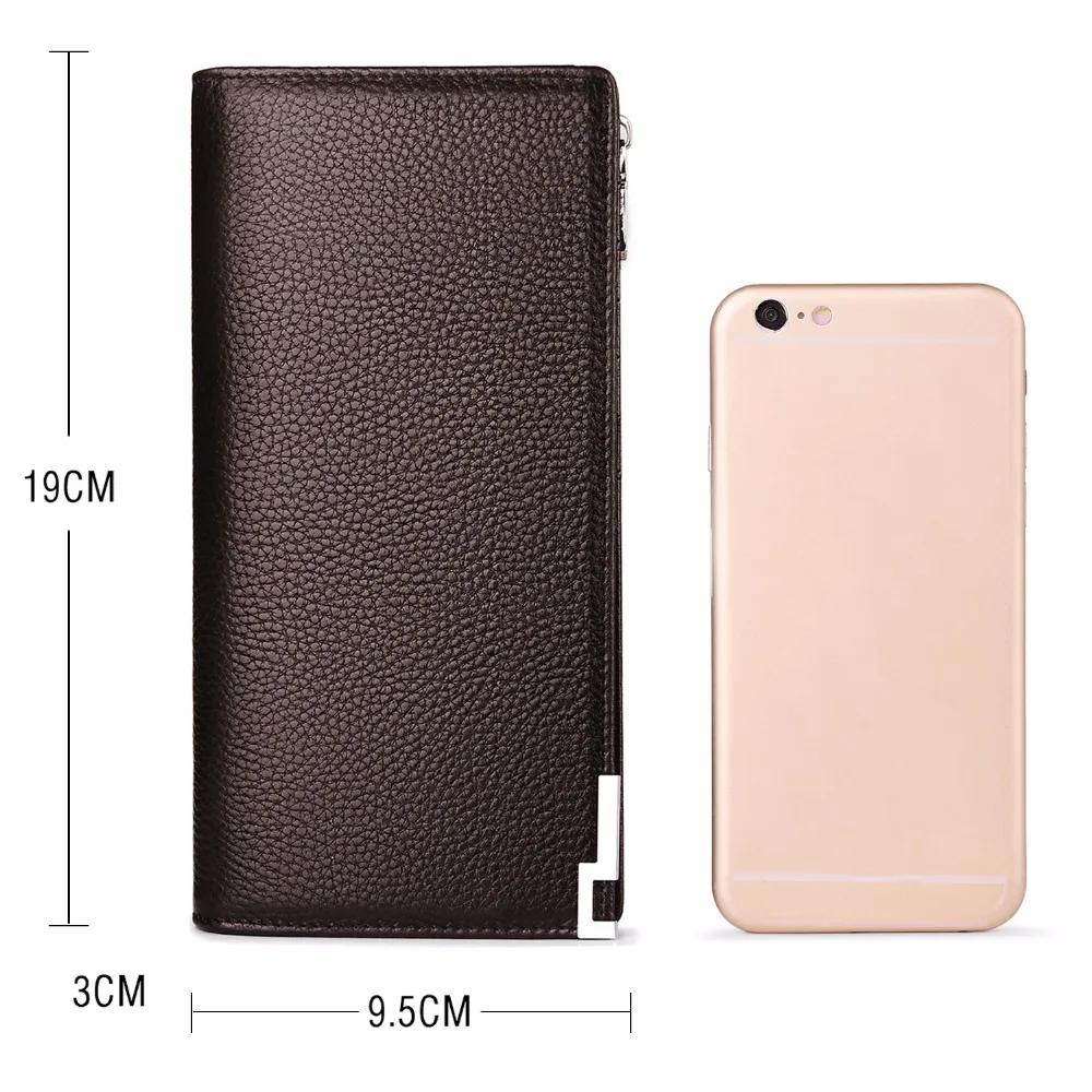 Long Genuine Leather Wallet Men Business Zipper Clutch Wallet Design Card Holder Cowhide men Metal Corner Phone Luxury Wallet