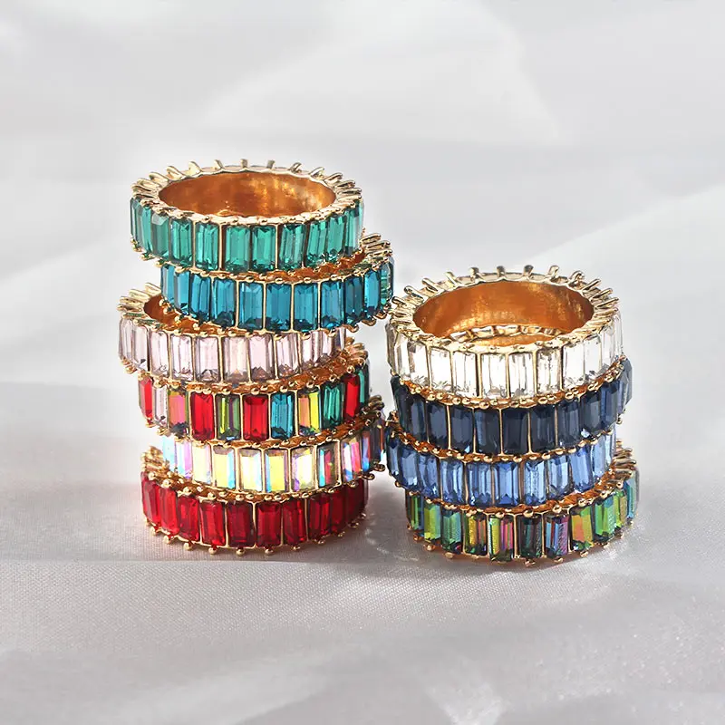 

JJFOUCS Good Quality 10 Designs Thin Line Micro Pave Cz Eternity Stack 10 Gold Rainbow Cz Rings For Women finger Accessories