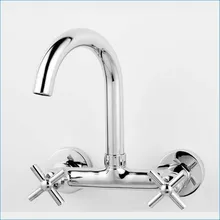 Двойной Ручкой Настенный кухонный кран, двойной держатель горячей и холодной воды латунный смеситель, J14761