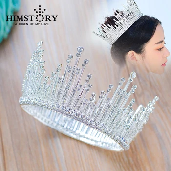 

HIMSTORY New Europe&American Bride Wedding Crown Crystal Large Queen Crown Wedding Photo Studio Hair Accessories