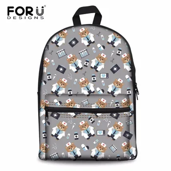 

FORUDESIGNS Canvas Backpack Cartoon Bear Nurse Printing Backpacks For Teenage Girls School Bag Fashion Women Rucksack Mochilas