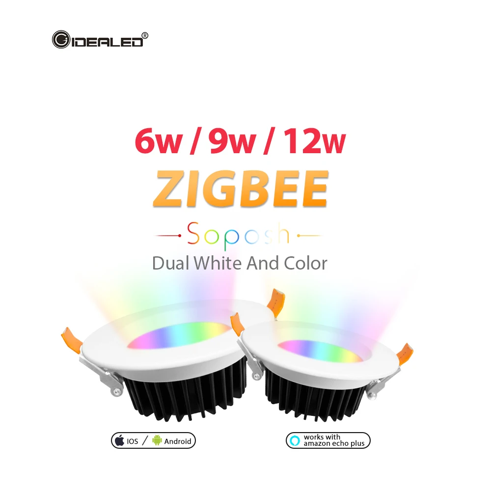 

LED bulb rgb zll dimmable light ZIGBEE ZLL smart 6W/9W/12W LED RGB+CCT down light with Amazon plus AC100-240V dual white