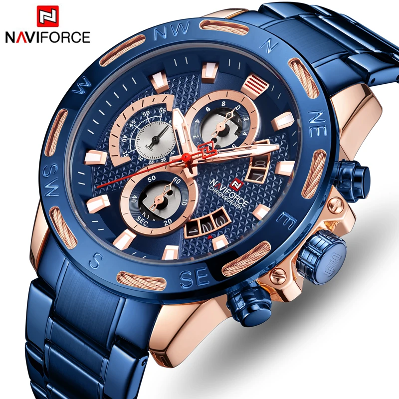 Часы наручные NAVIFORCE мужские с хронографом Брендовые повседневные спортивные