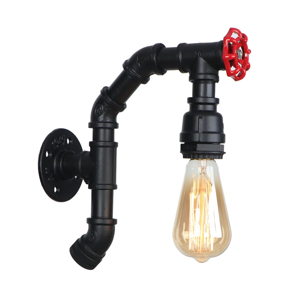 Красный декор клапана настенный светильник в стиле ретро с переключателем железная вода лампы в форме труб чердак промышленный светильник
