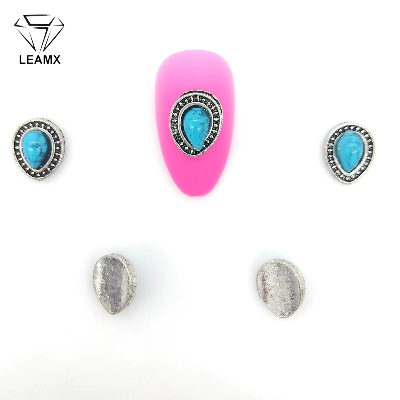 

LEAMX Drop Stones Nail Art Decorations 3D Alloy Nails Strass Jewelry Retro Sliver Metal Manicure DIY Girls Nail Decor 10 PCS/bag
