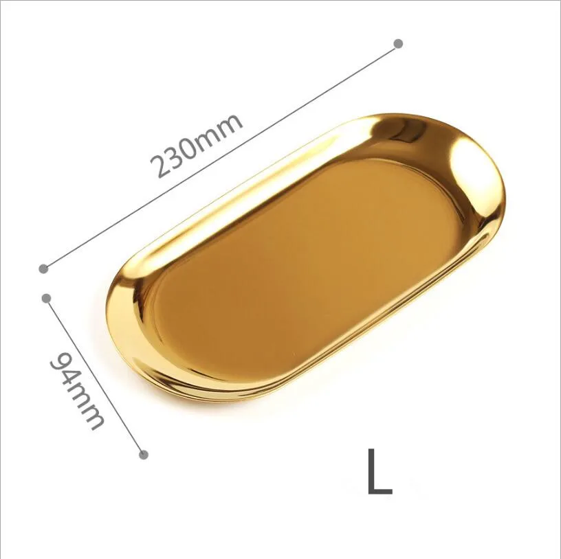 Металлический поднос для хранения, золото, серебро, овальная десертная Фруктовая тарелка, мелкие предметы, ювелирный поднос, декоративные тарелки для закусок - Цвет: Golden L
