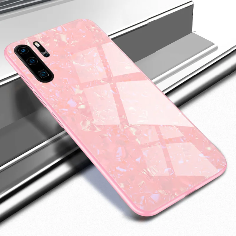 Роскошный блестящий чехол из закаленного стекла для телефона huawei P30 Pro Lite P30Pro P30Lite чехол P 30 30Pro 30Lite светильник Мягкая Рамка Жесткий Чехол - Цвет: Pink