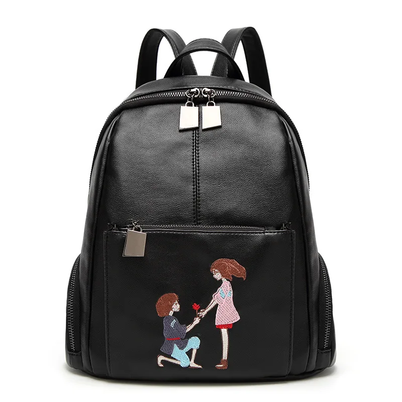 Women Backpacks Zipper Embroidery Fashion Pu Leather Bags Preppy Styie Backpacks Mochilas Feminina Rugzak Sac a