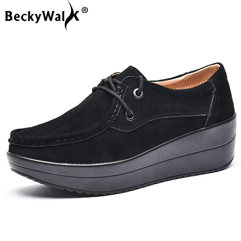 

BeckyWalk New Autumn Women Shoes Comfortable Anti-slip Platform Shoes Woman Lace-Up Ladies Casual Shoes Woman Sneakers WSH2897